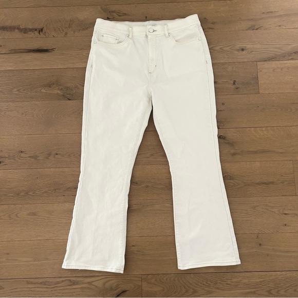 Kick Flare Crop Jeans Stitching Denim Pant High Waist Loft White 29 Size 8 - Picture 1 of 11